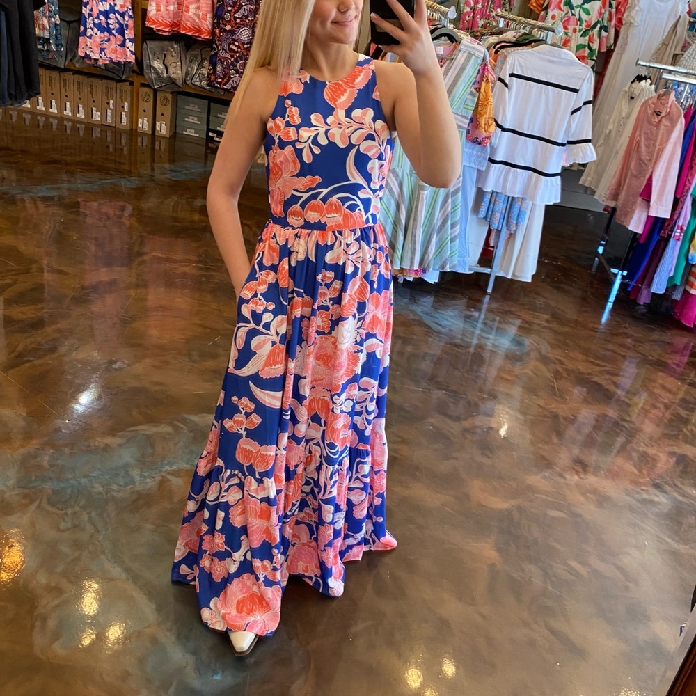 Floral Maxi Dress in Blue and Pink